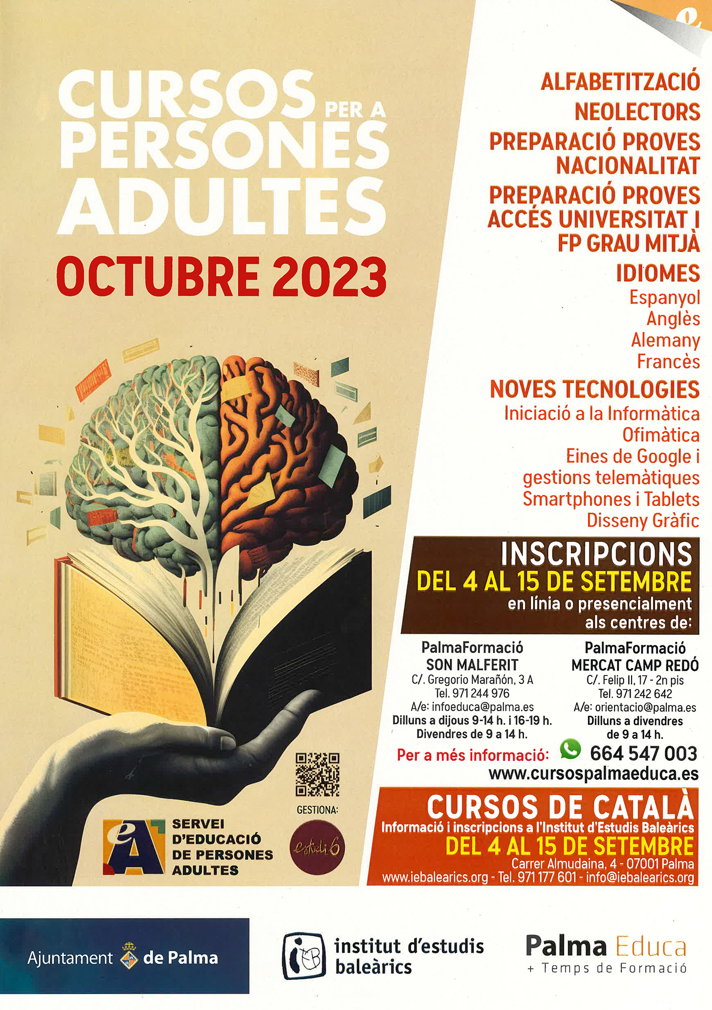 Cursos de formació per a persones adultes INSCRIPCIONS FINS AL 15 DE SETEMBRE